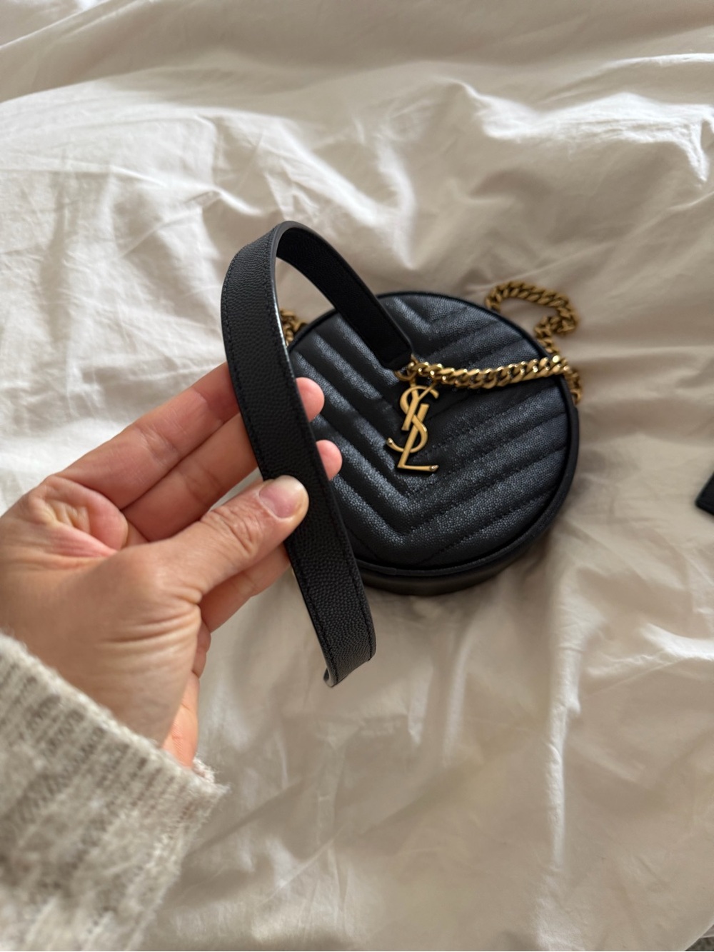 Saint Laurent Black Quilted Round Crossbody with Gold YSL Hardware - Picture 11 of 14